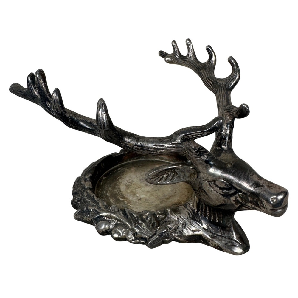 Department 56 Silver Stag Deer Antler Trinket Dish Jewelry Candle Holder Tarnish
